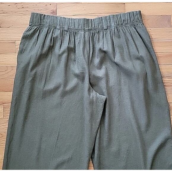 Coldwater Creek Wide Leg High Rise Linen Pants Olive Green Beachy Boho Lagenlook - Picture 3 of 12